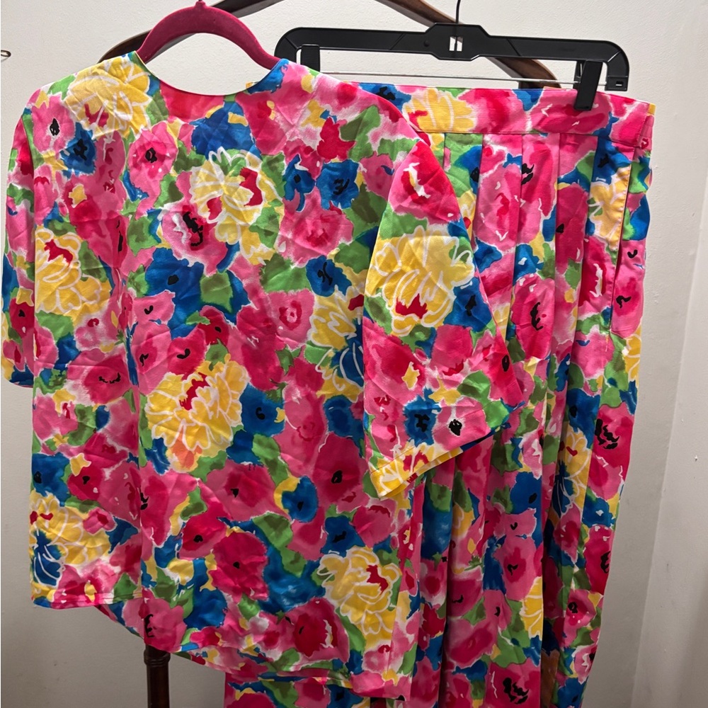 Vintage Evan Picone Vibrant Floral Skirt Set - Pink, Yellow, Blue